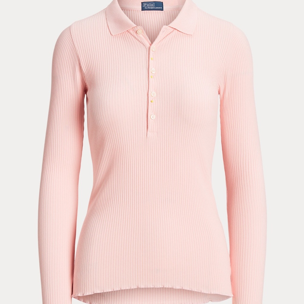 Polo by Ralph Lauren Light Pink Ribbed Long Sleeve Polo  Shirt